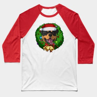 Funny Rottweiler Santa Christmas Wreath Baseball T-Shirt